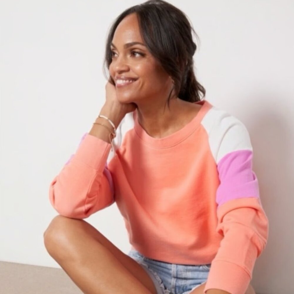 Evereve Grayson Colorblock Crewneck Sweatshirt 100% Cotton Pullover - Picture 2 of 9